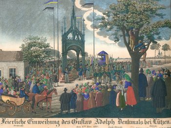 Abbildung 17: Postkarte zur Erinnerung an die Weihe des Schinkel Baldachins über dem Schwedenstein in Lützen im Jahr 1837.
