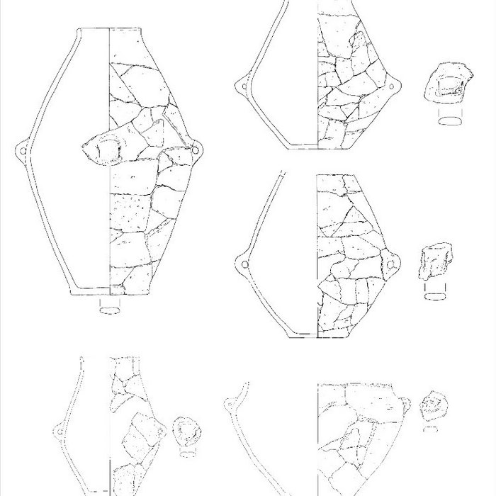 Abbildung 5: Libehna, Fundstelle 8. Amphoren aus Befund 2030. © Landesamt für Denkmalpflege und Archäologie Sachsen-Anhalt, Zeichnung: Melanie Reuter, Zusammenstellung: Andrea Hinz.